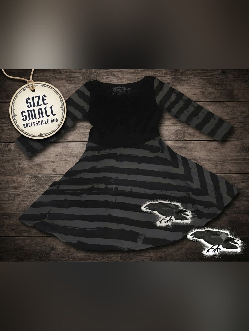 Kreepsville 666 Nevermore Raven Striped Skater Dress Size Small Goth